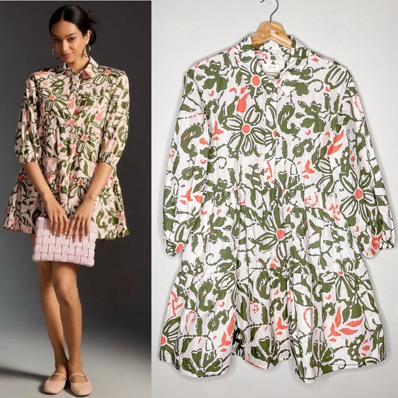 Maeve  Anthropologie The Bettina Tiered Mini Shirt Dress - Size Small - Picture 1 of 12